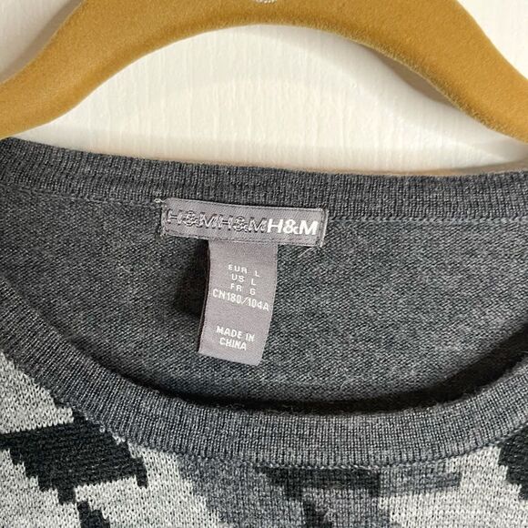 H&M Merino Wool Knit Blend Houndstooth Lightweight Long Sleeve Crew Neck Sweater - Picture 4 of 9